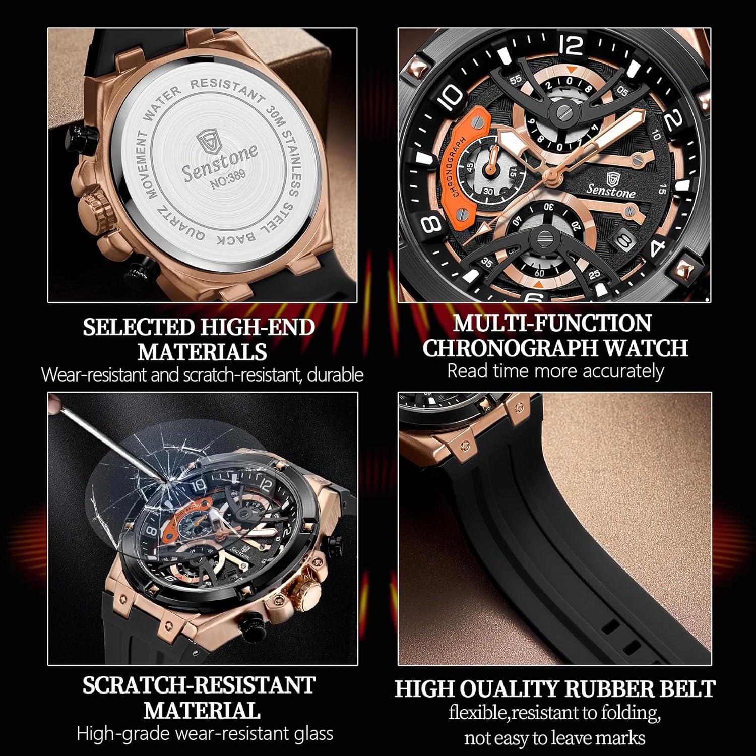 Reloj deportivo Senstone hombre cuarzo analógico 30m impermeable