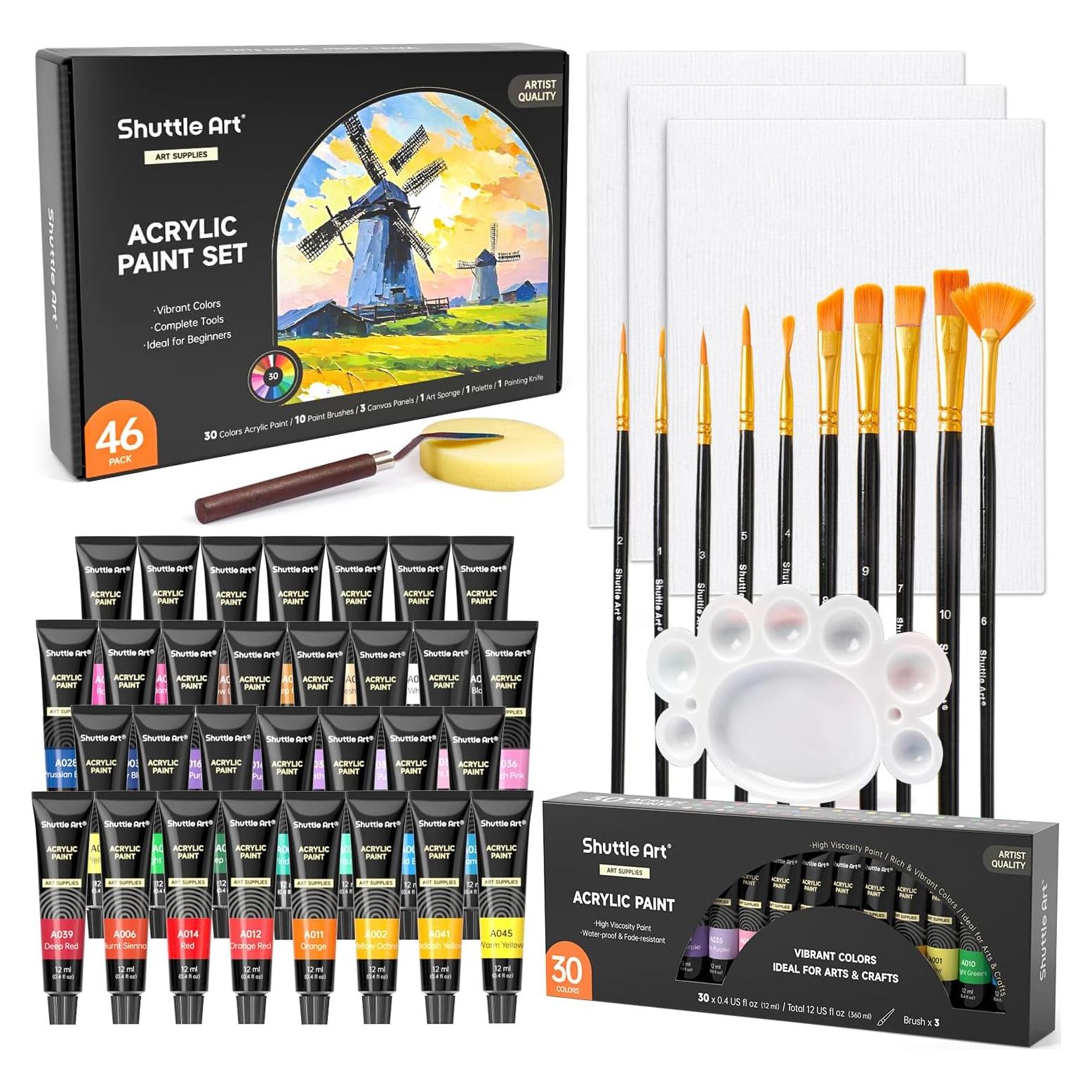 Conjunto de Pintura Acrílica Shuttle Art 46 Piezas 30 Colores