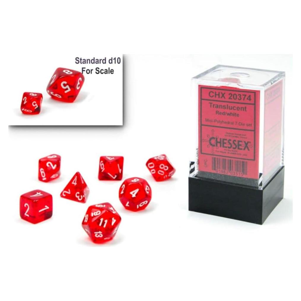 Juego de Dados Poliedricos Chessex 10mm Rojo/Blanco - 7 Piezas para RPG
