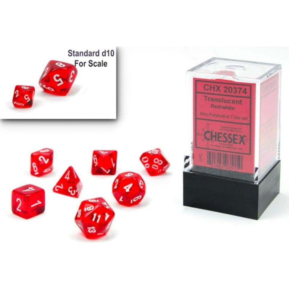 Juego de Dados Poliedricos Chessex 10mm Rojo/Blanco - 7 Piezas para RPG
