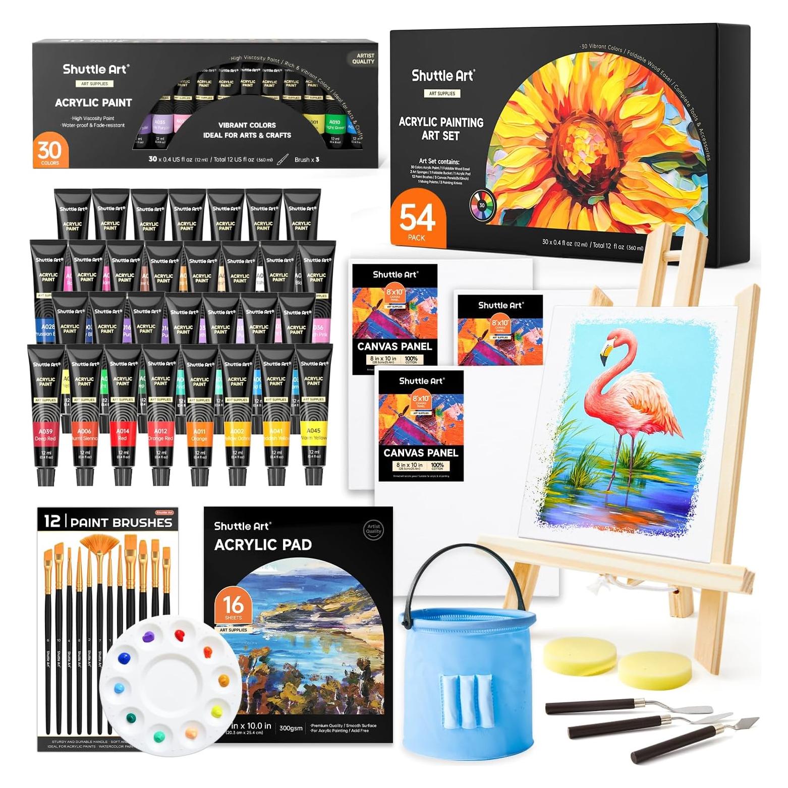 Conjunto de Pintura Acrílica Shuttle Art 54 Piezas 30 Colores