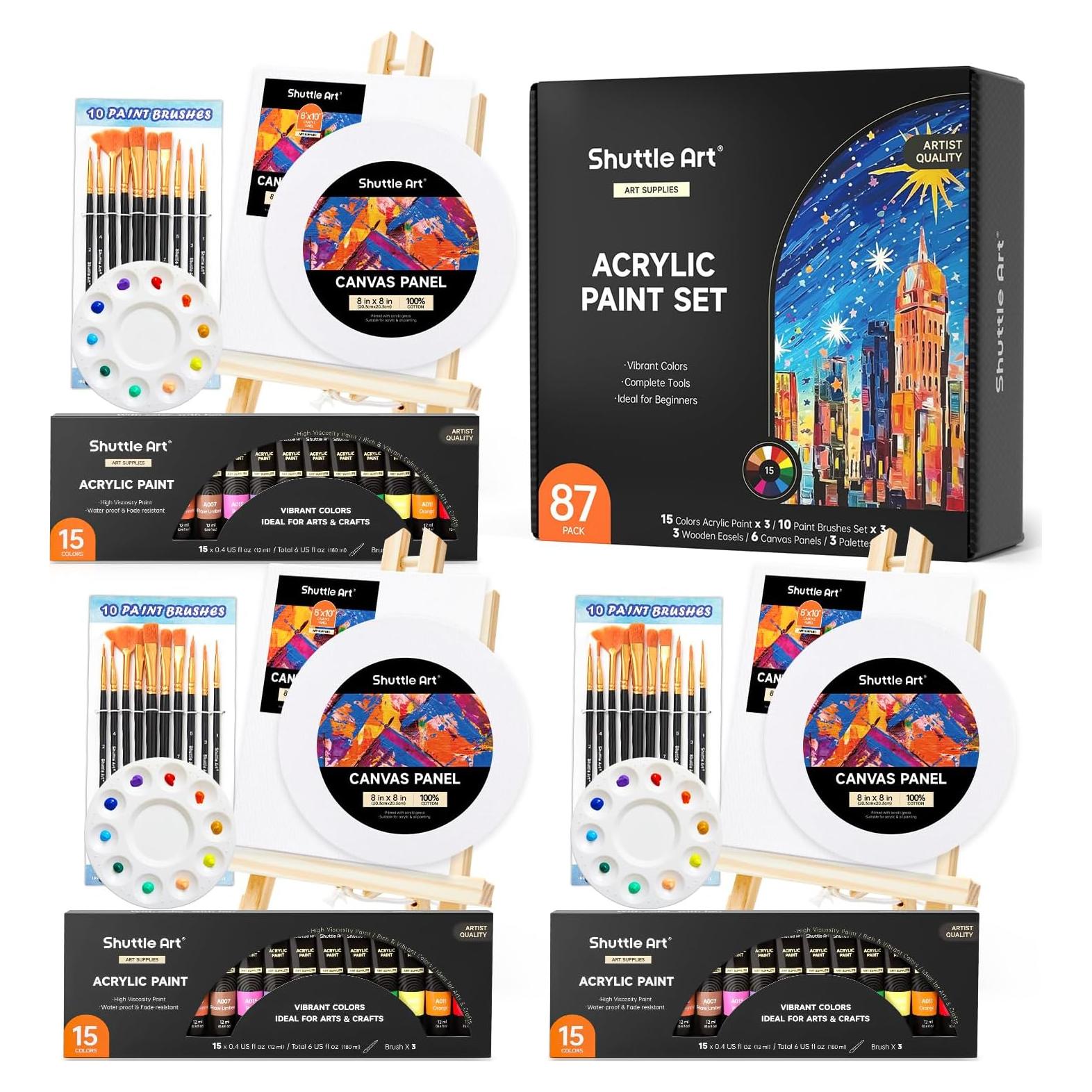 Juego de Pintura Acrílica Shuttle Art 87 Pack con Lienzos y Pinceles