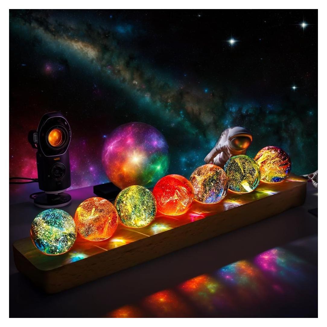 Set 7 Esferas de Cuarzo Cristal 40mm con Soporte LED Vskikris