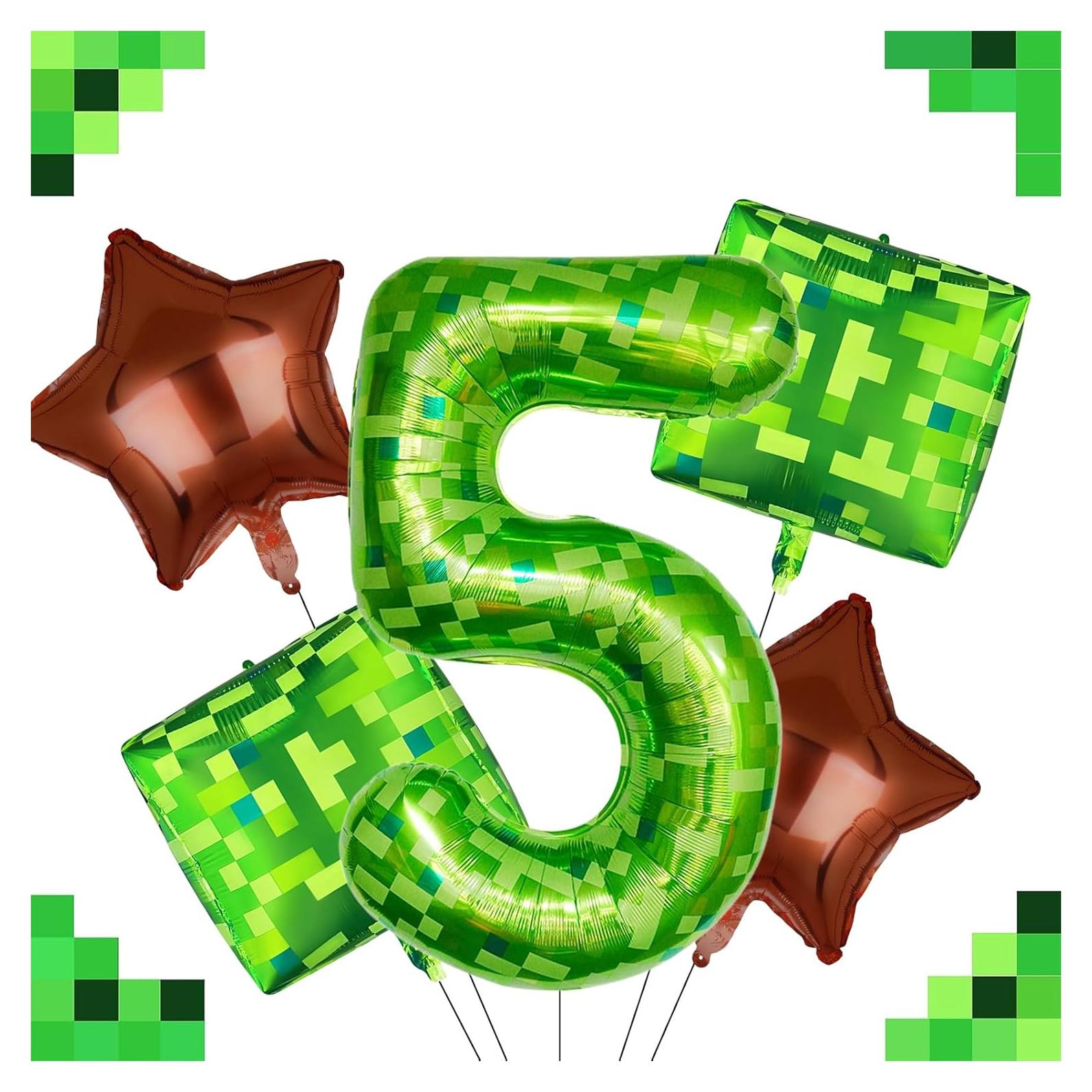 Juego de 5 globos de aluminio n°5 píxel verde 104 cm