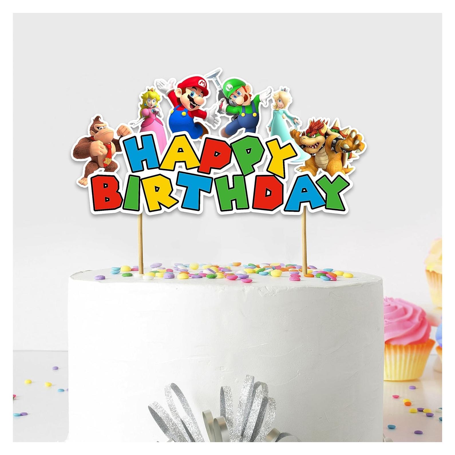 Cake Topper Super Mario Feliz Cumpleaños - Decoración Colorida