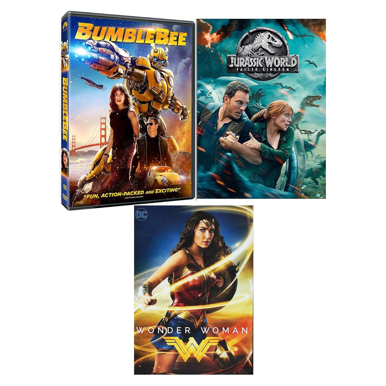 Película DVD Mighty Bee y Dinosaurios + Jurassic World + Transformers + Mujer Maravilla