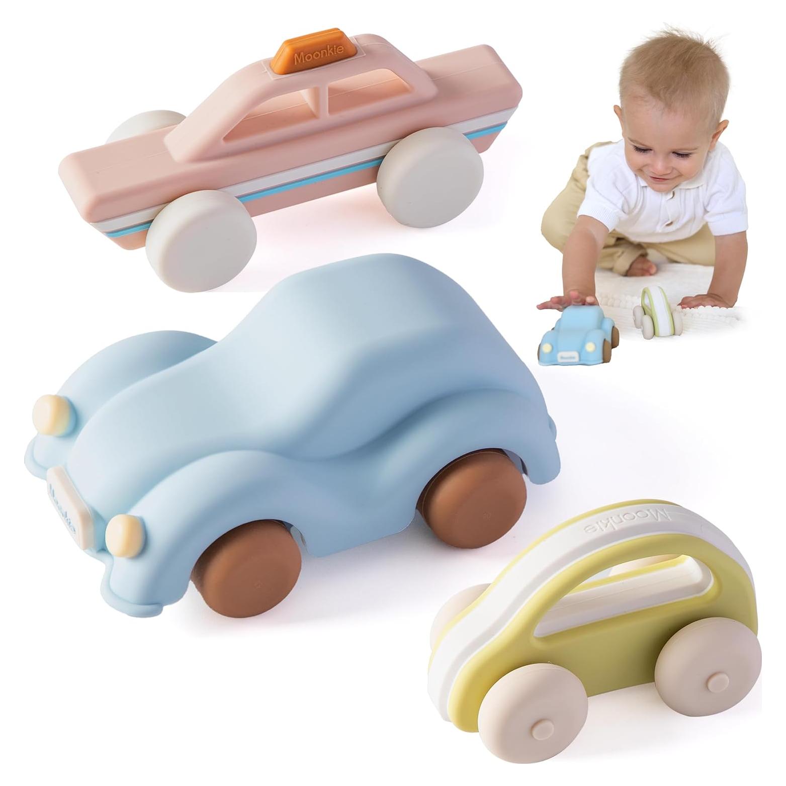 Juguetes de Silicona Moonkie para Bebés - Autos 3 Piezas 6+ Meses