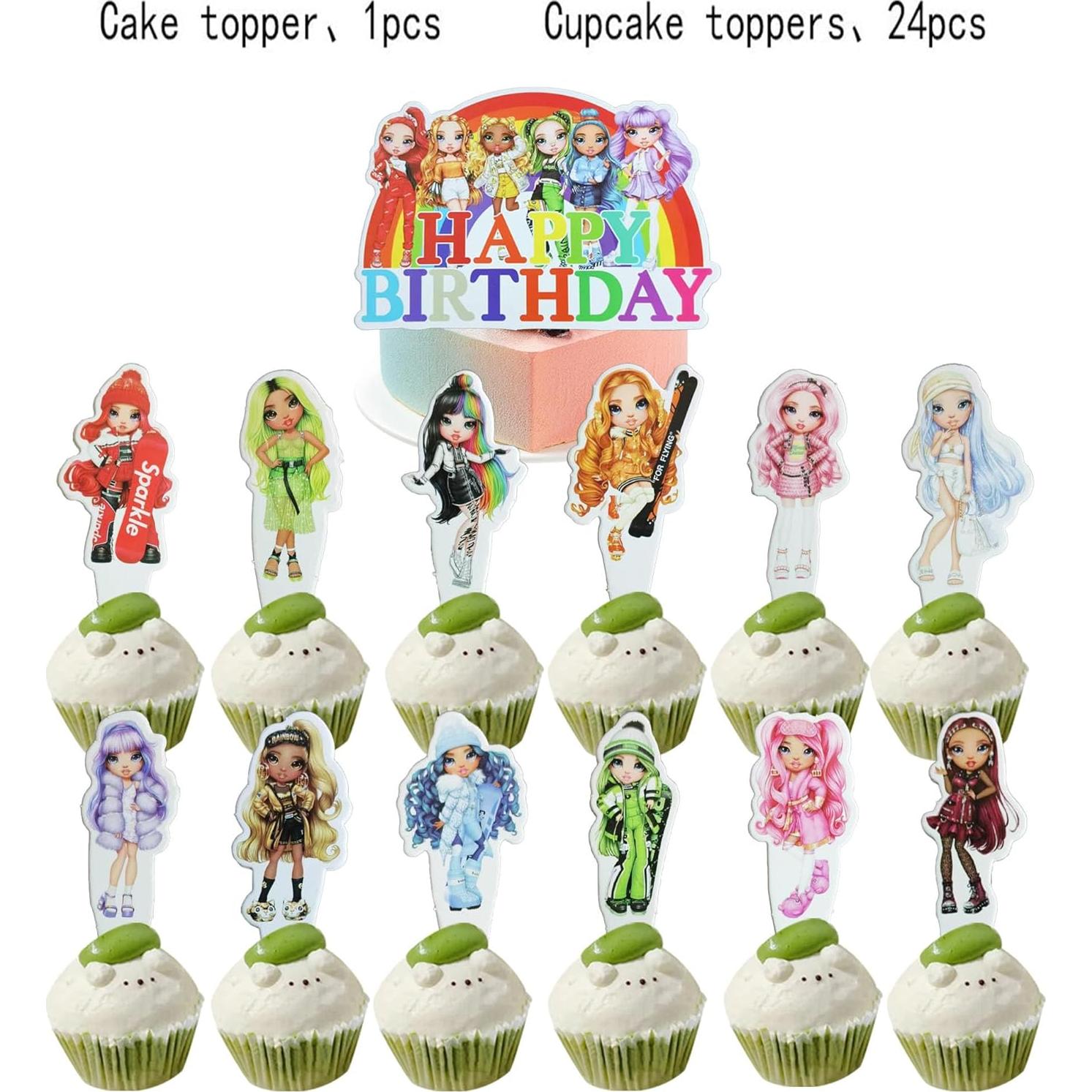 Set de 25 Decoraciones de Pastel Rainbow High - Toppers para Cupcakes