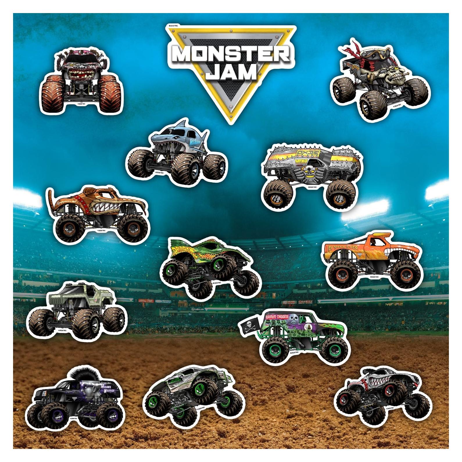 Conjunto de 15 Calcomanías Monster Jam - Grave Digger, El Toro Loco y Más