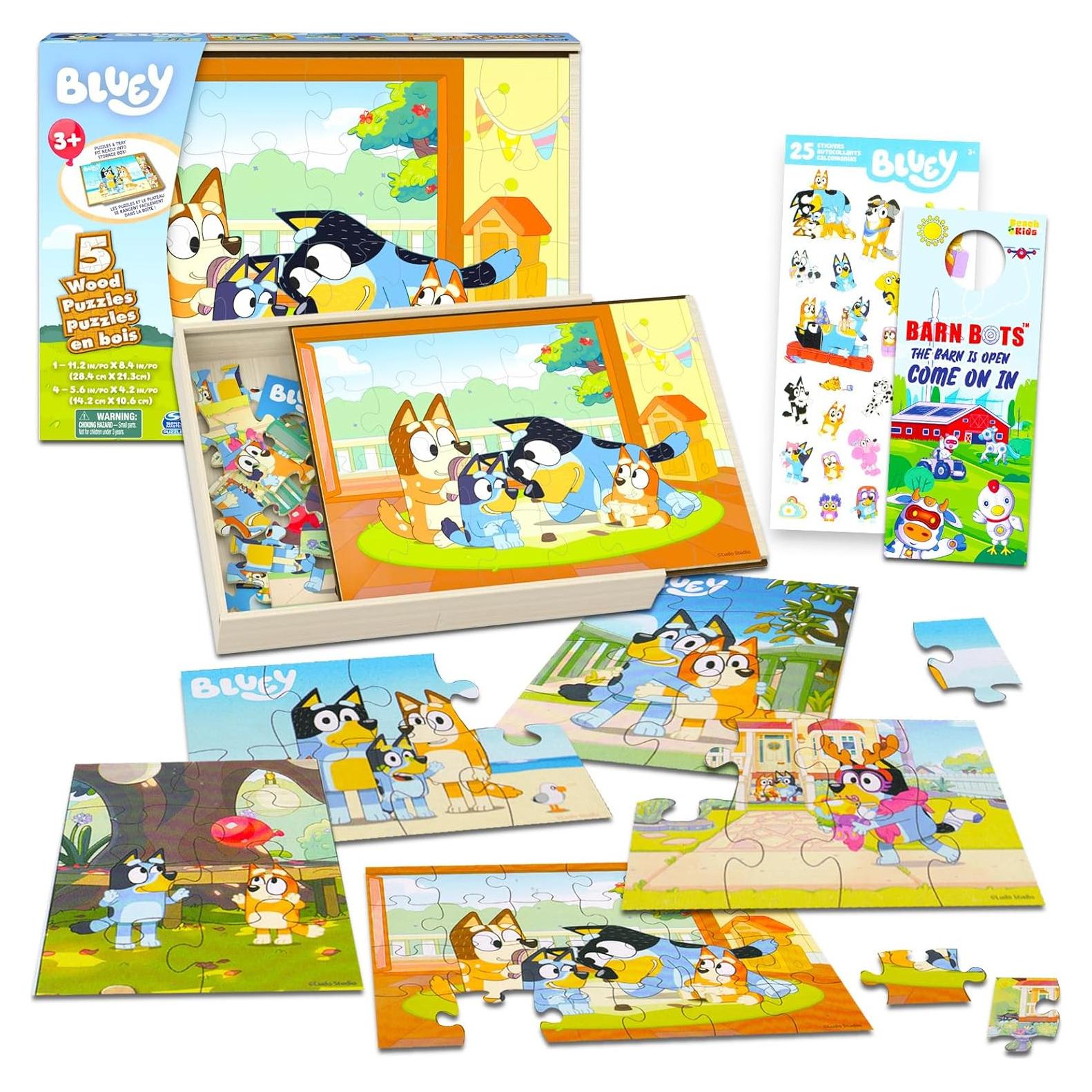 Rompecabezas de Madera Bluey 5 Pack con Calcomanías