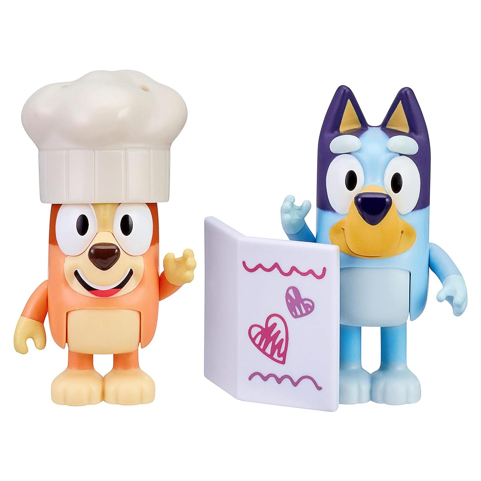 Juego de Figuras Articuladas Bluey y Bingo en Restaurante Elegante