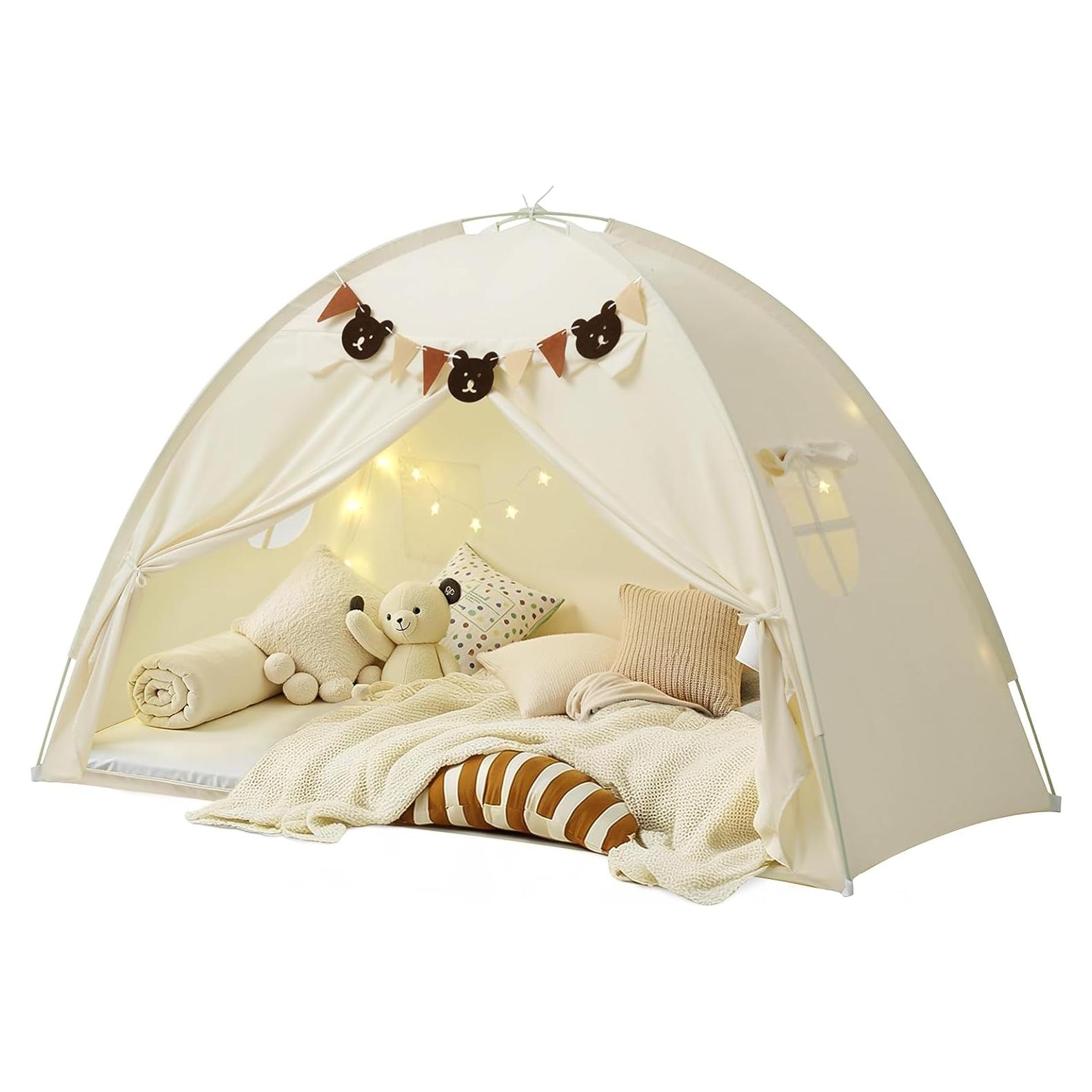 Carpa de Cama Twin YEERSWAG Beige 196x99x124 cm con Luces