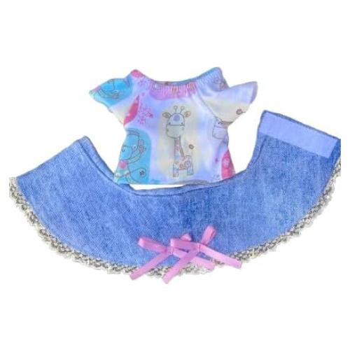 Camiseta estampado animal y falda mezclilla azul para muñecas 35.56 cm
