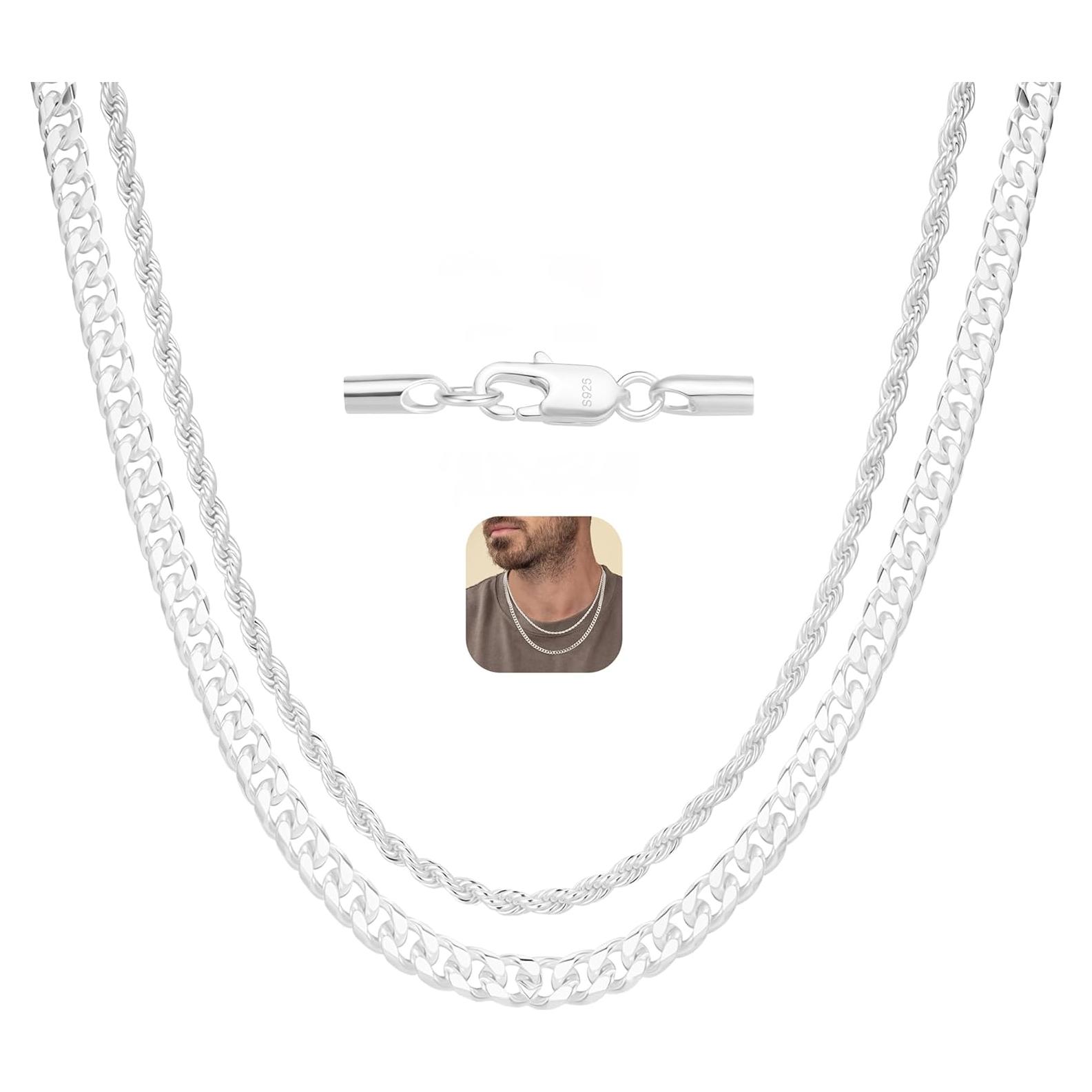 Collar de Plata Esterlina 925 para Hombres - 2 Piezas 50.8cm y 55.88cm