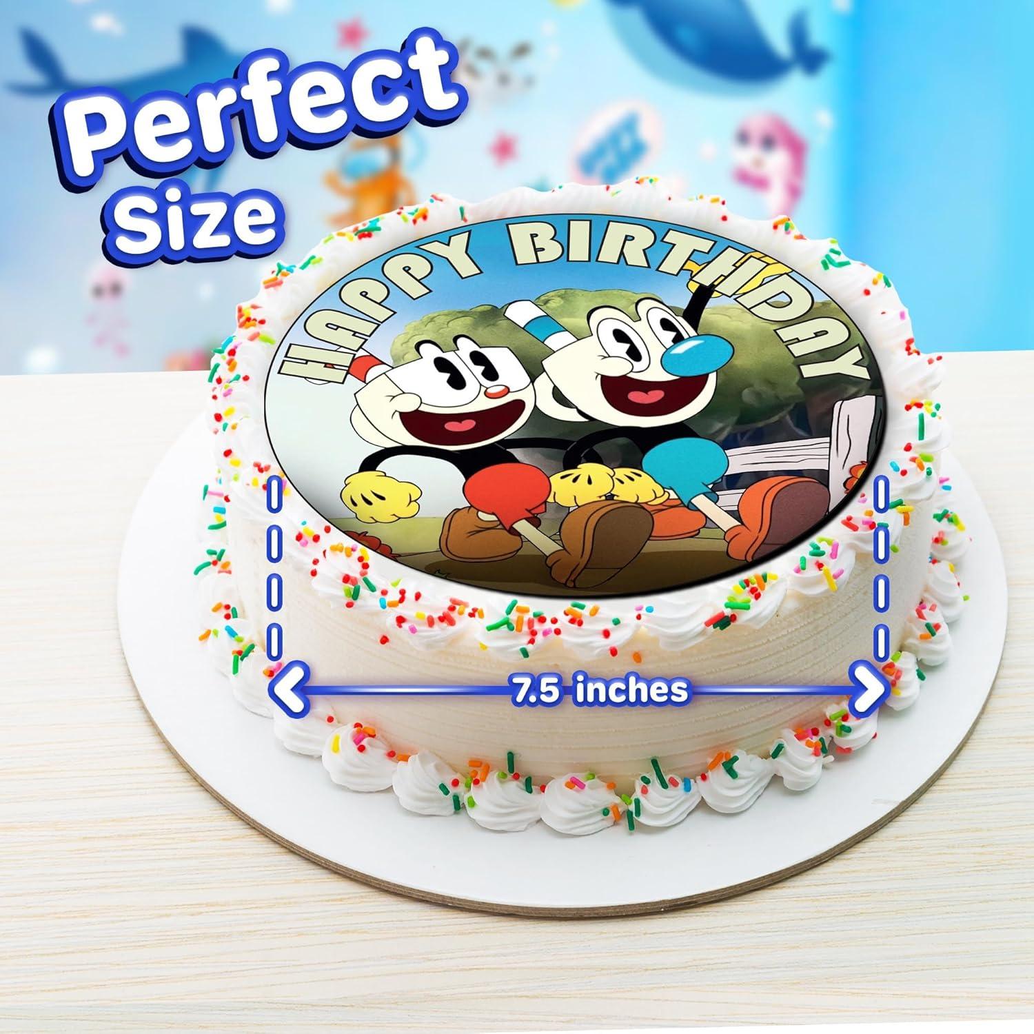 Toppers de pastel comestibles Cuphead 19 cm - Feliz Cumpleaños