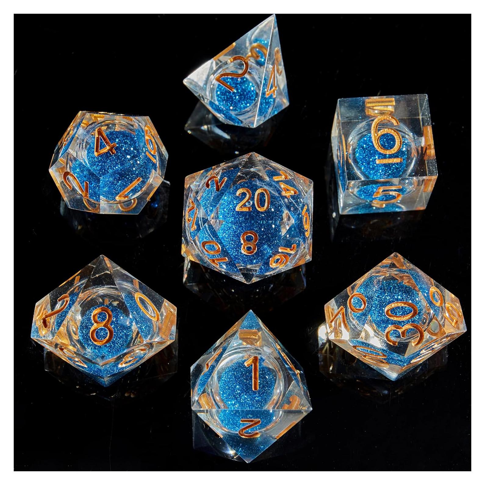 Juego de Dados DND Fugacity 7 Piezas Resina Azul Profundo