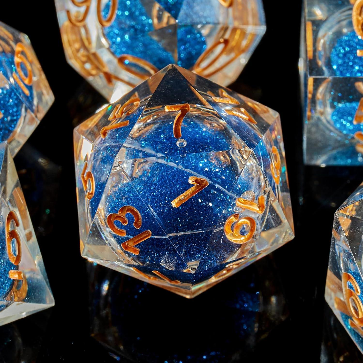 Juego de Dados DND Fugacity 7 Piezas Resina Azul Profundo