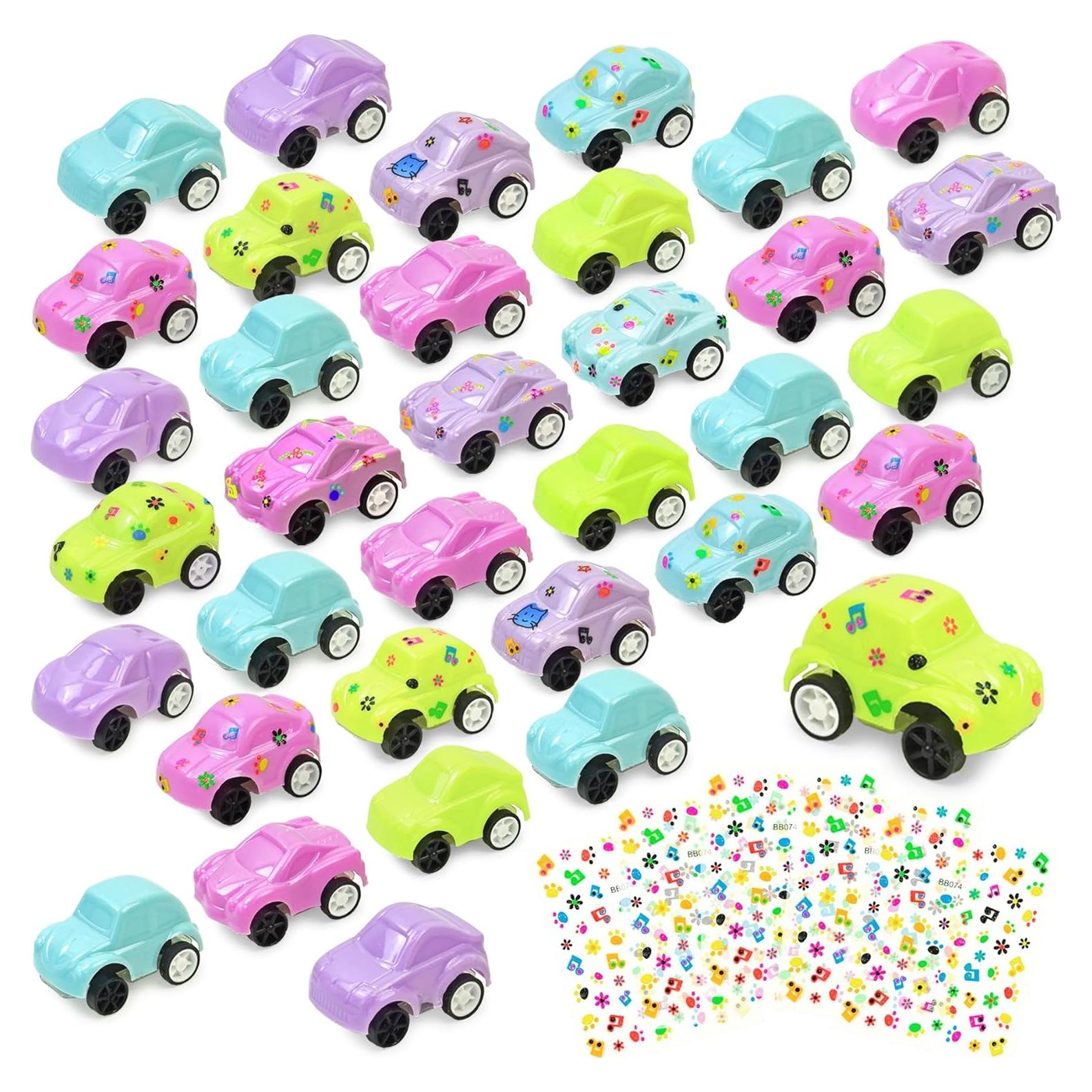 Coches Miniatura Vileafy 35 Piezas con Stickers DIY para Niños
