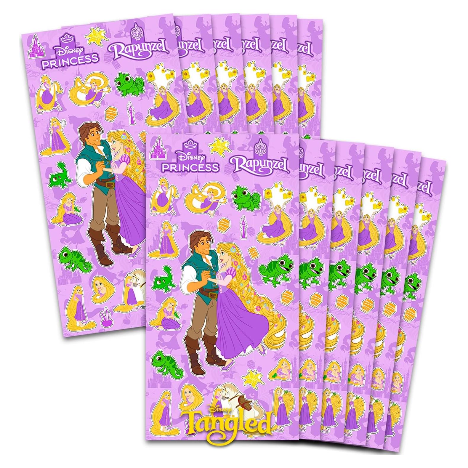 Stickers de Rapunzel Disney - Paquete de 12 Hojas para Fiesta