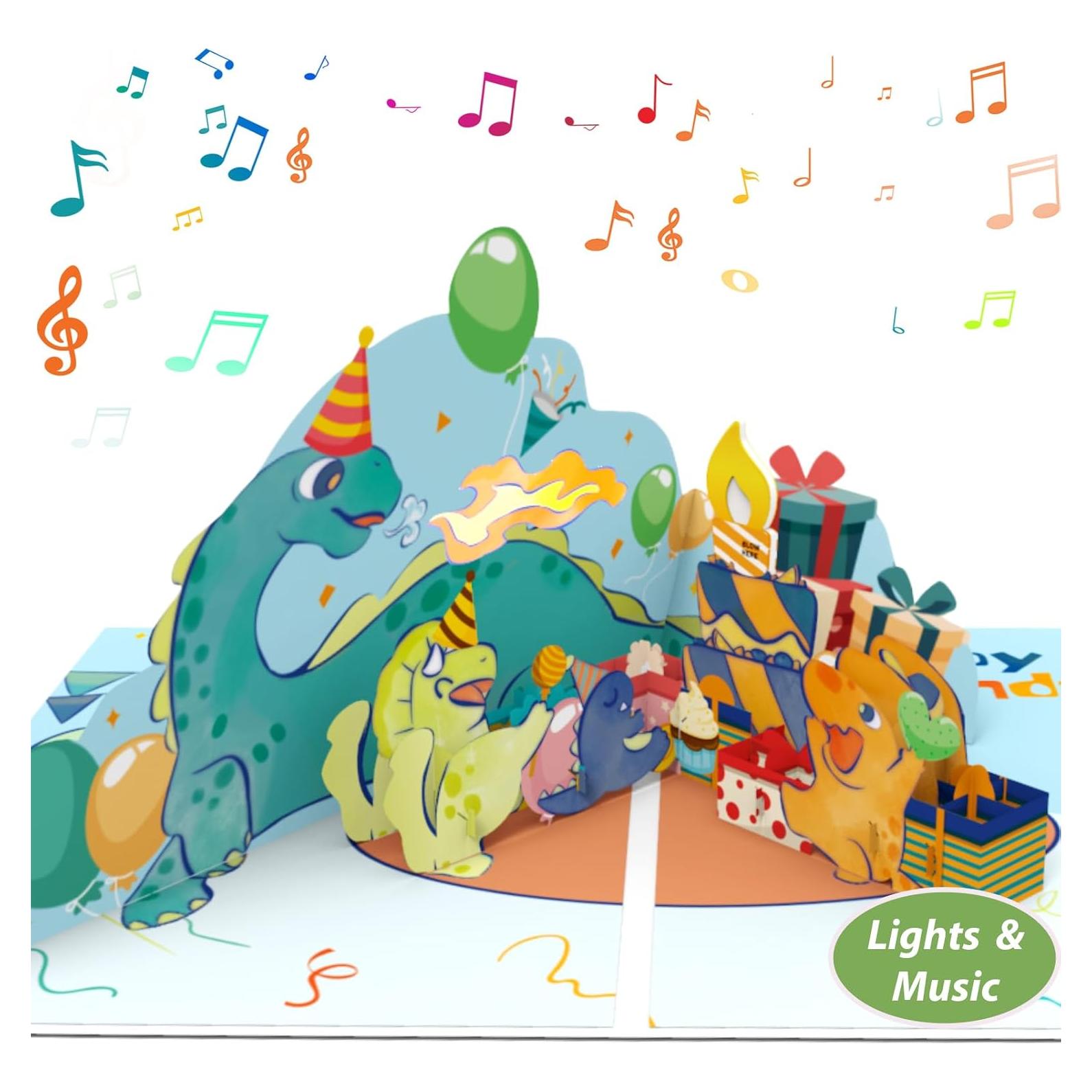Tarjeta de Cumpleaños Musical Pop-Up Dinosaurio Ecloverlife 14.5x20.8cm