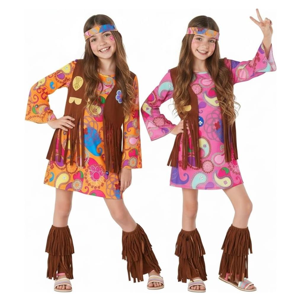 Disfraz Hippie para Niñas Morph - Conjunto 70s Mediano Rosa
