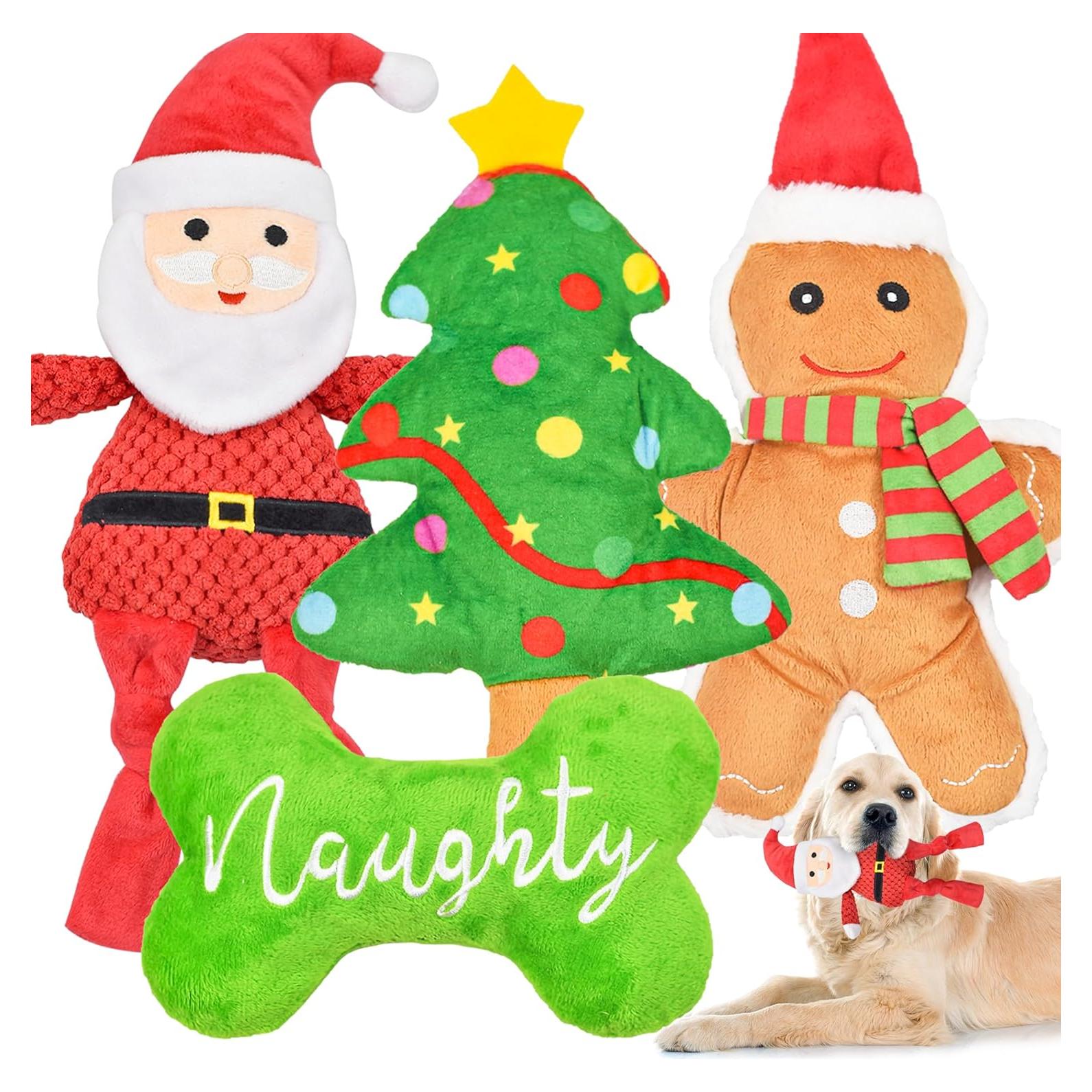Juguetes para Perros de Navidad Lechong - Paquete de 4 Peluches