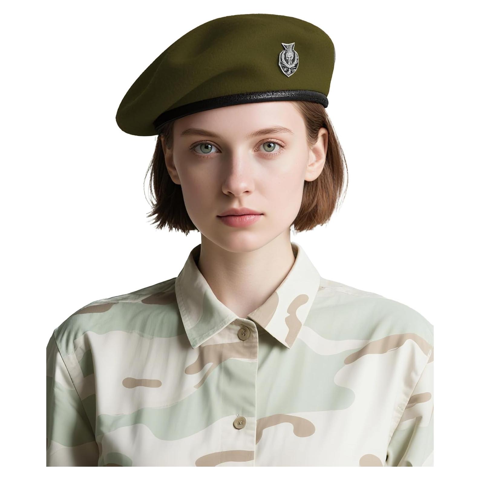 Gorro Beret Militar 100% Lana Verde Oliva para Mujeres