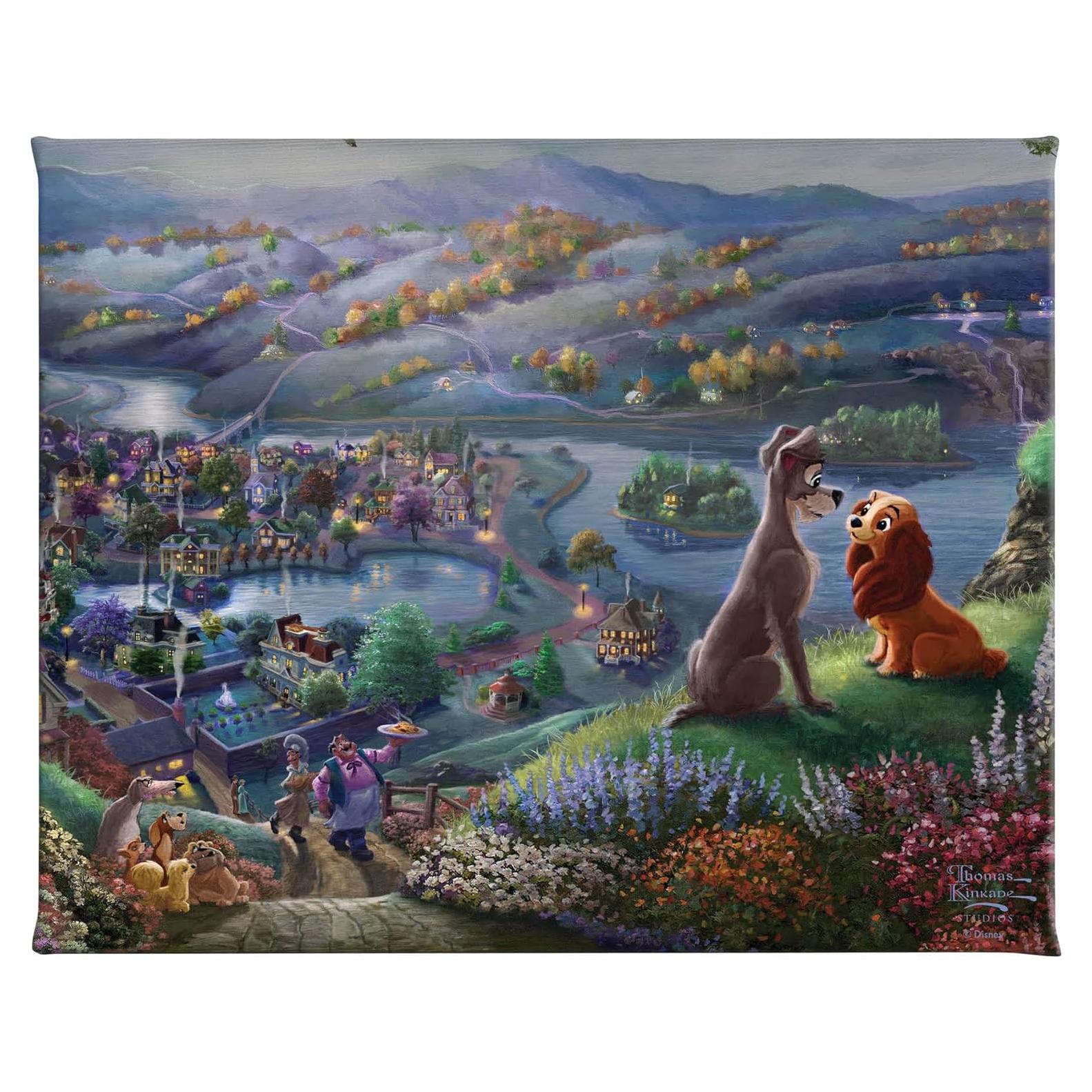 Lienzo Envueltos Thomas Kinkade Lady and the Tramp 20.32x25.4cm