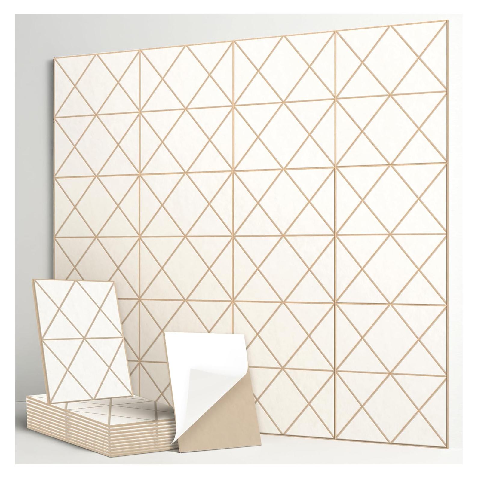 Paquete de 12 Paneles Acústicos 40x30cm Blanco+Camello