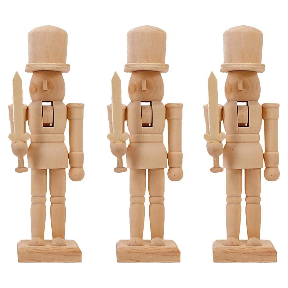 3 Figuras de Cascanueces de Madera SENTOP 12x4.5cm DIY
