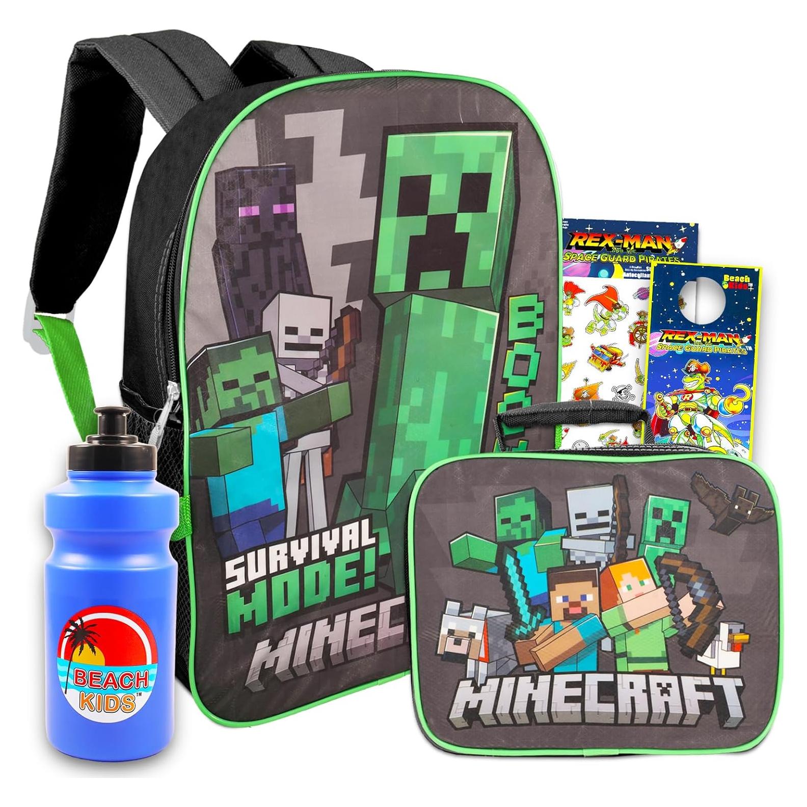 Conjunto Escolar Minecraft: Mochila 40.64 cm + Almuerzo + Accesorios