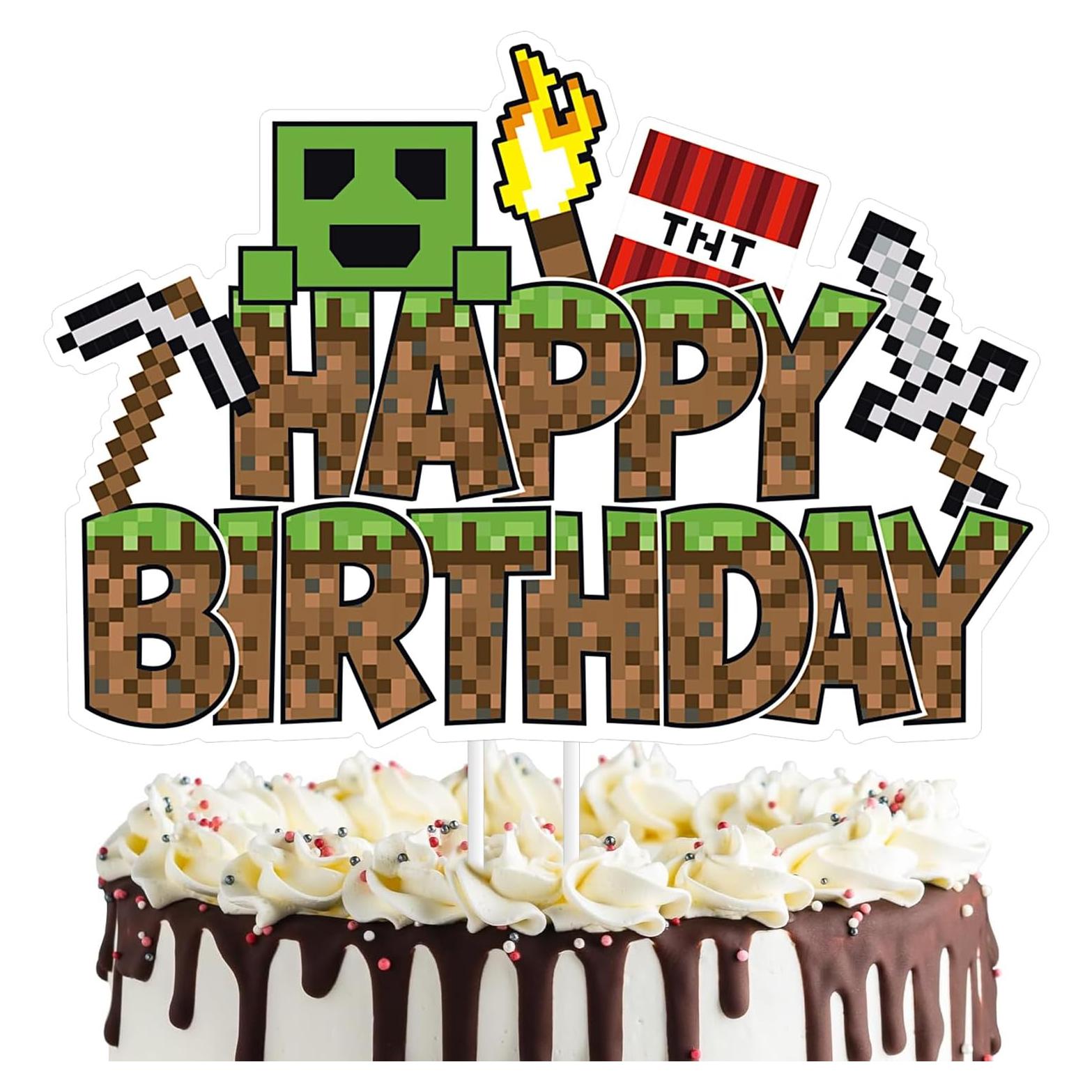 Toppers de pastel de cumpleaños Pixel Game Happay - Decoración temática