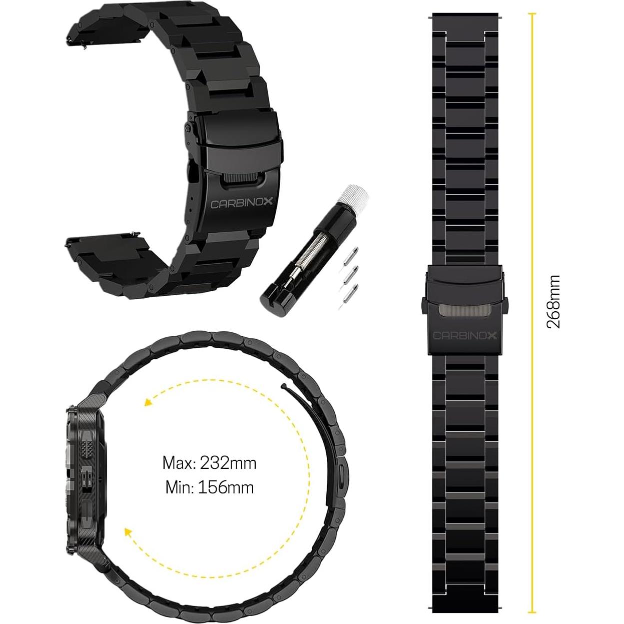 Banda de Acero Inoxidable Carbinox 22mm Ajustable para Reloj