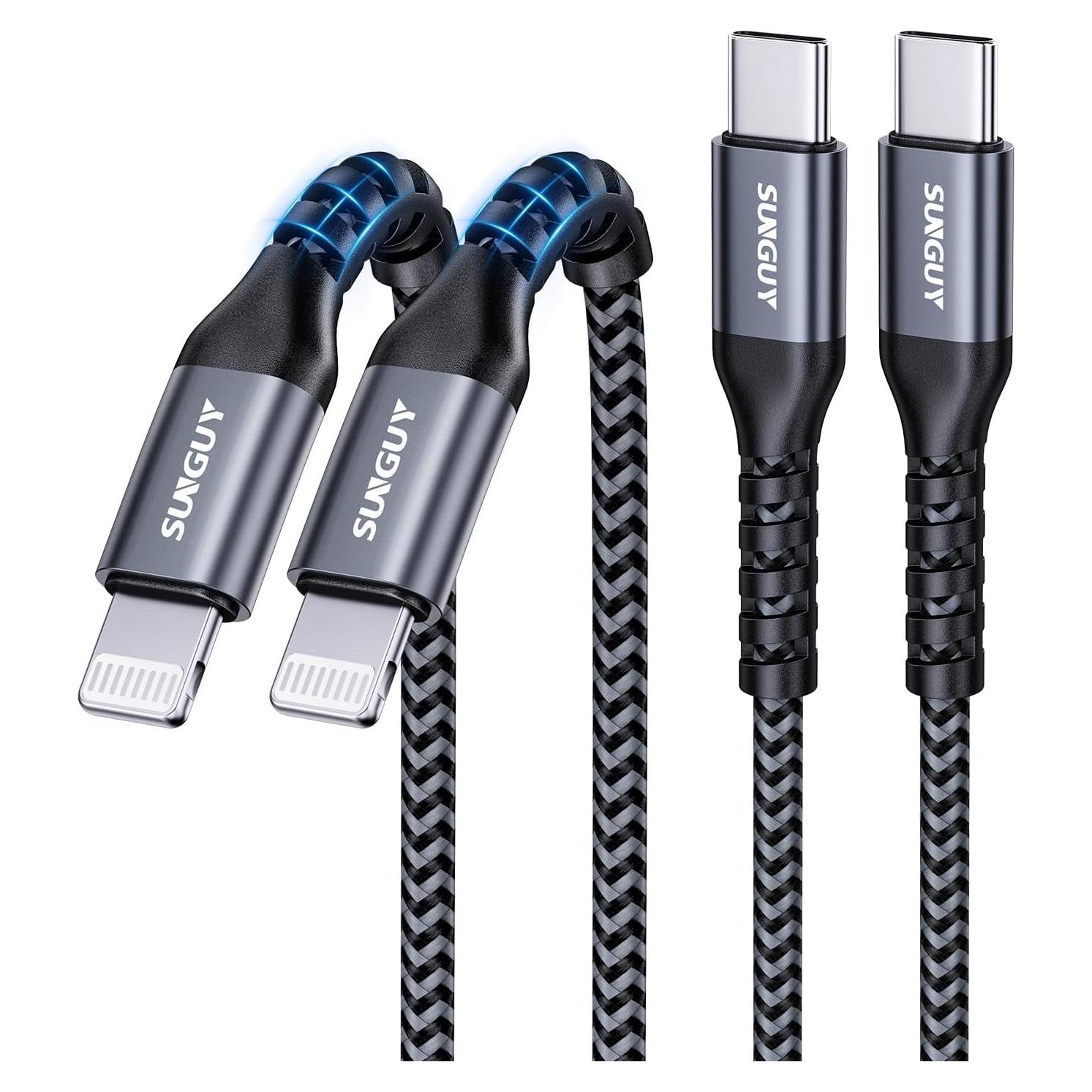 Cable USB-C a Lightning 2FT SUNGUY - Carga Rápida MFi