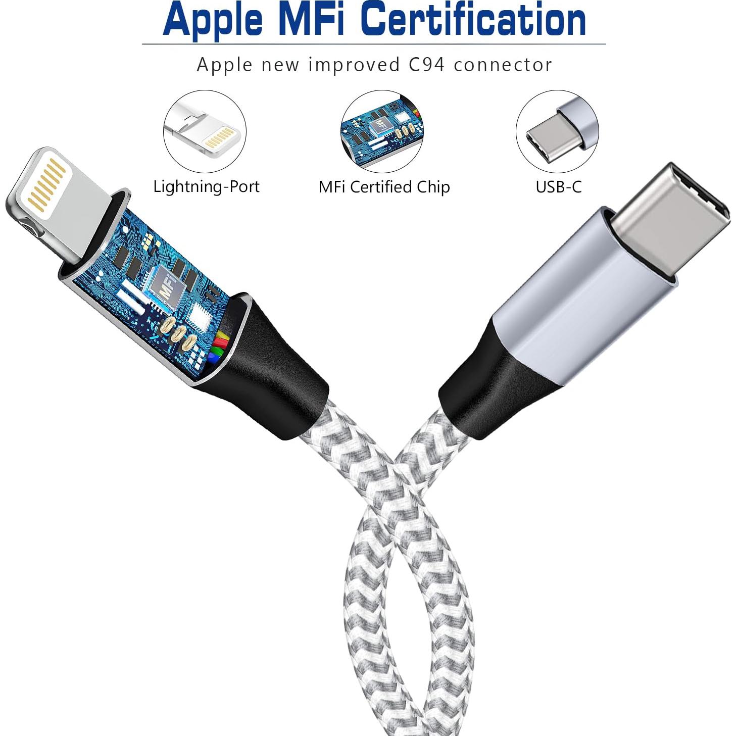Cable USB C a Lightning Fushok 30.48 cm Carga Rápida MFi