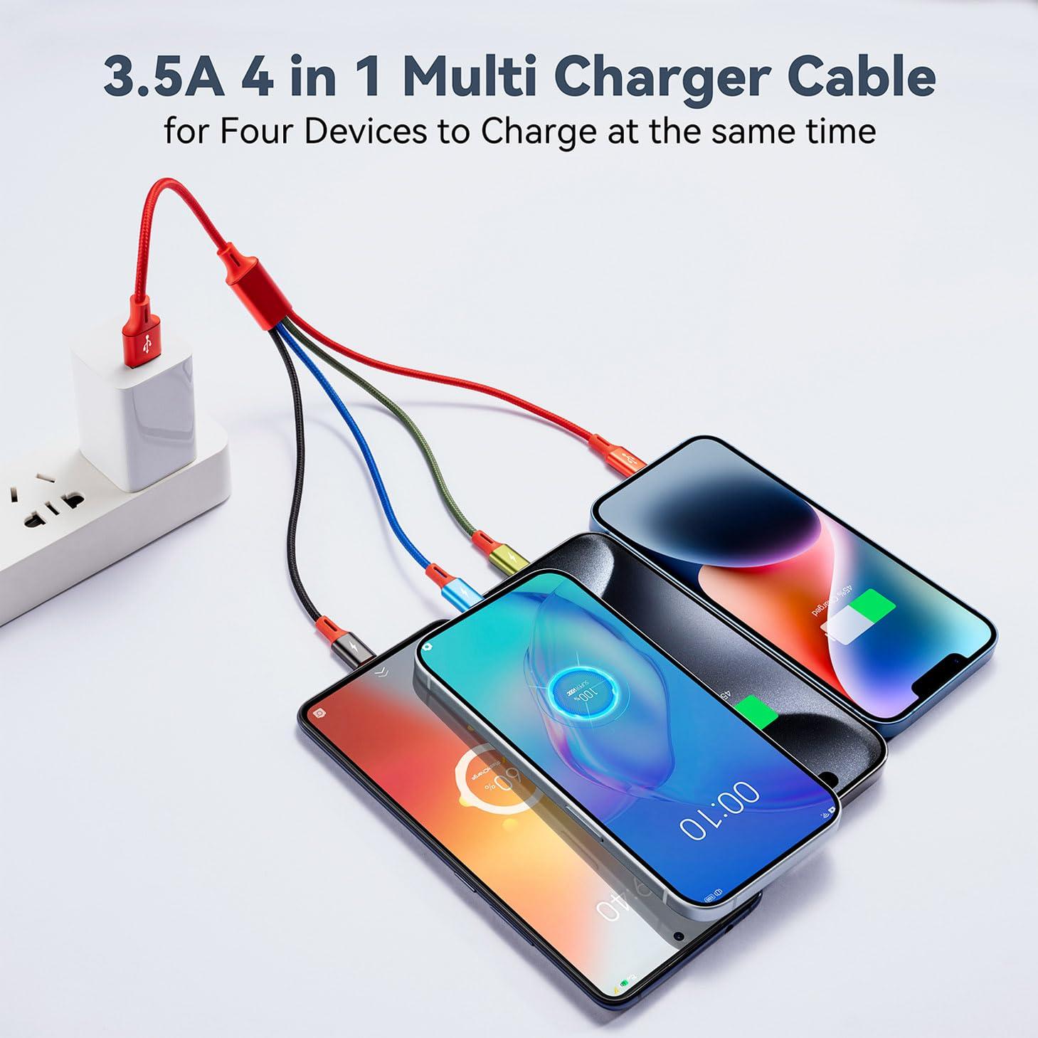 Cable de Carga 4 en 1 Minlu 1 Pie USB-C/iP/Micro USB