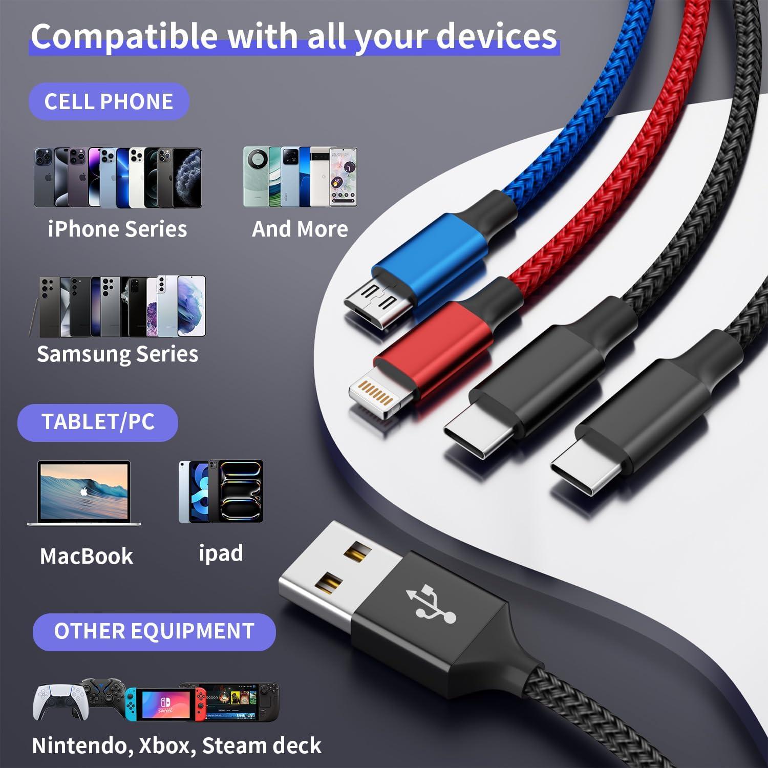 Cable de Carga 4 en 1 IDISON Multicolor 5FT para iPhone y Android