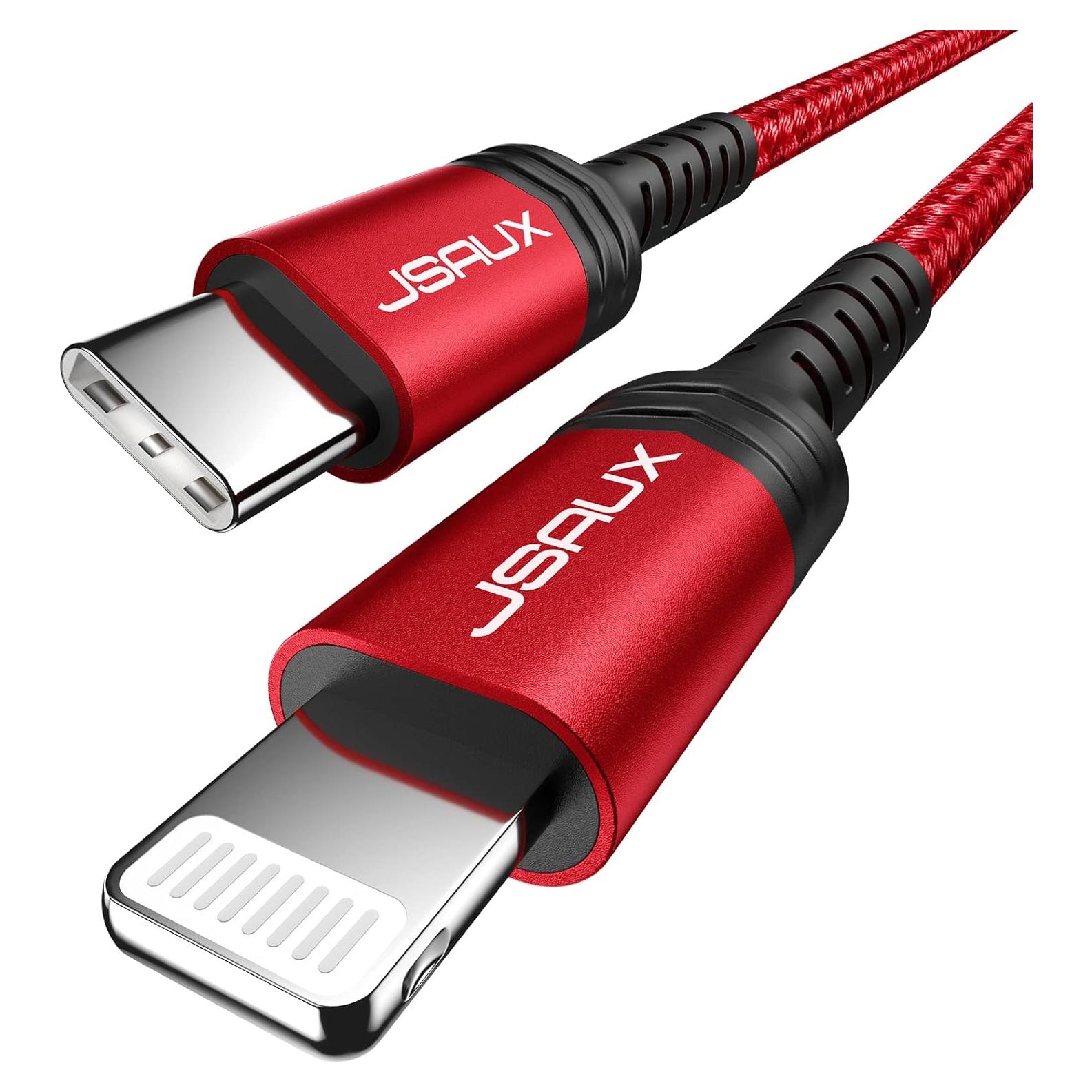 Cable USB C a Lightning JSAUX 1.2M Carga Rápida MFi Rojo