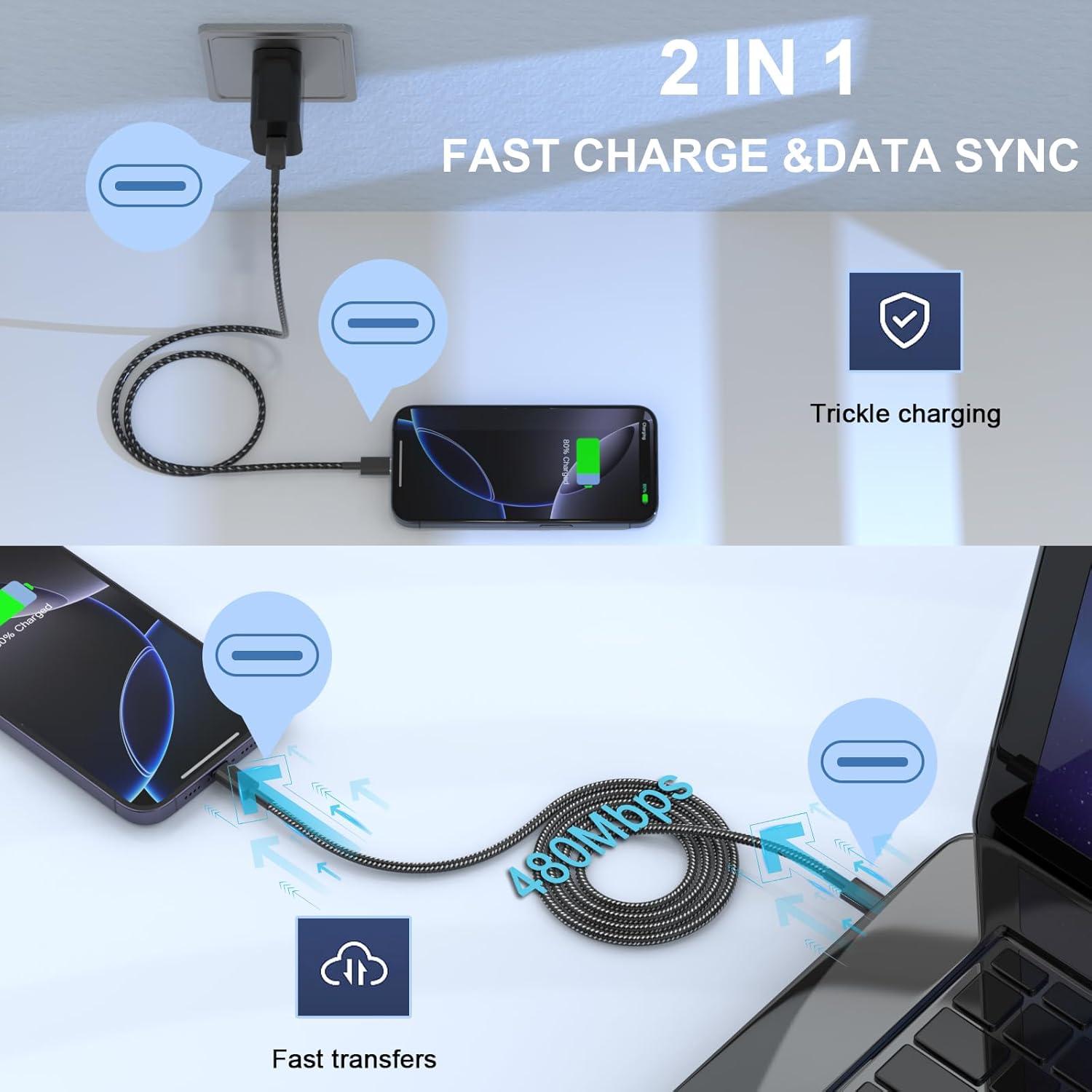 Cable USB C Plnhixt 1.83m 60W Carga Rápida 5Pack Nylon