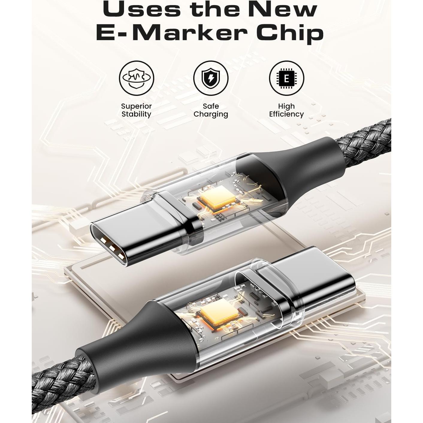 Cable USB-C a USB-C 100W CLEEFUN 1.22m 2-Pack Negro