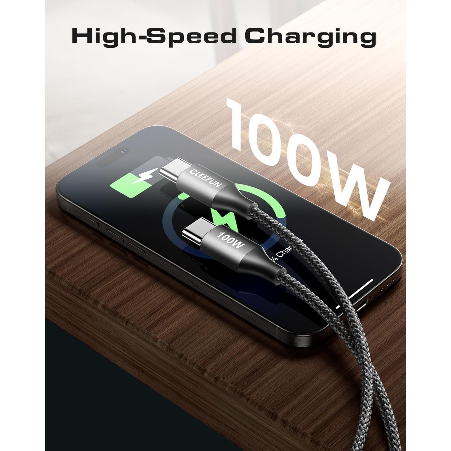 Cable USB-C a USB-C 100W CLEEFUN 1.22m 2-Pack Negro