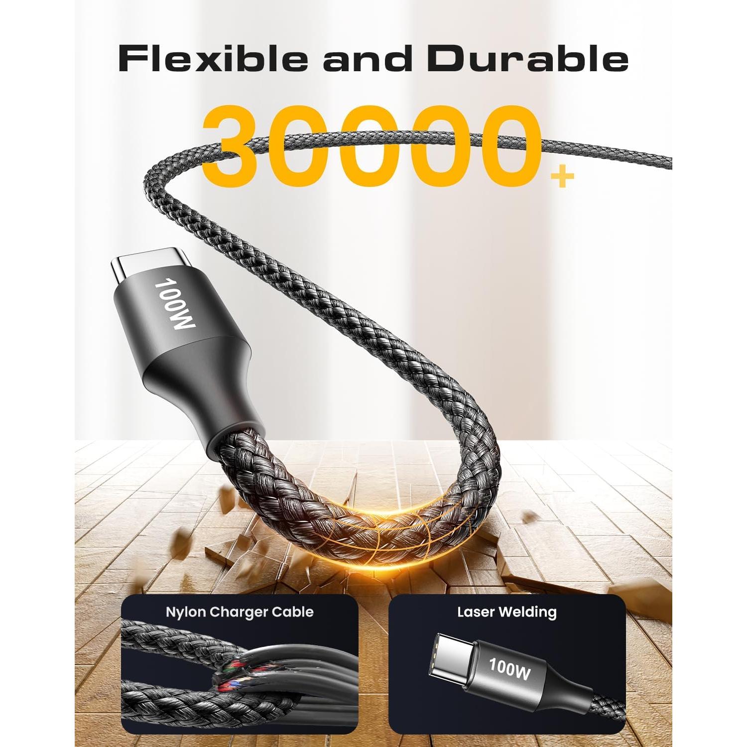 Cable USB-C a USB-C 100W CLEEFUN 1.22m 2-Pack Negro