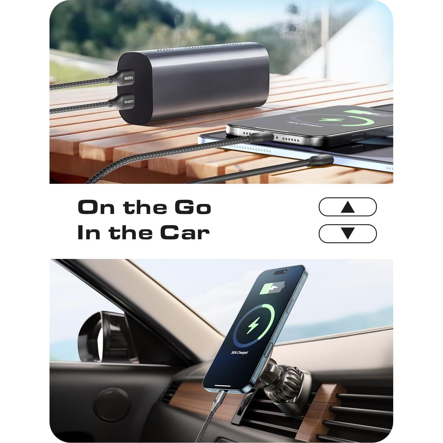 Cable USB-C a USB-C 100W CLEEFUN 1.22m 2-Pack Negro