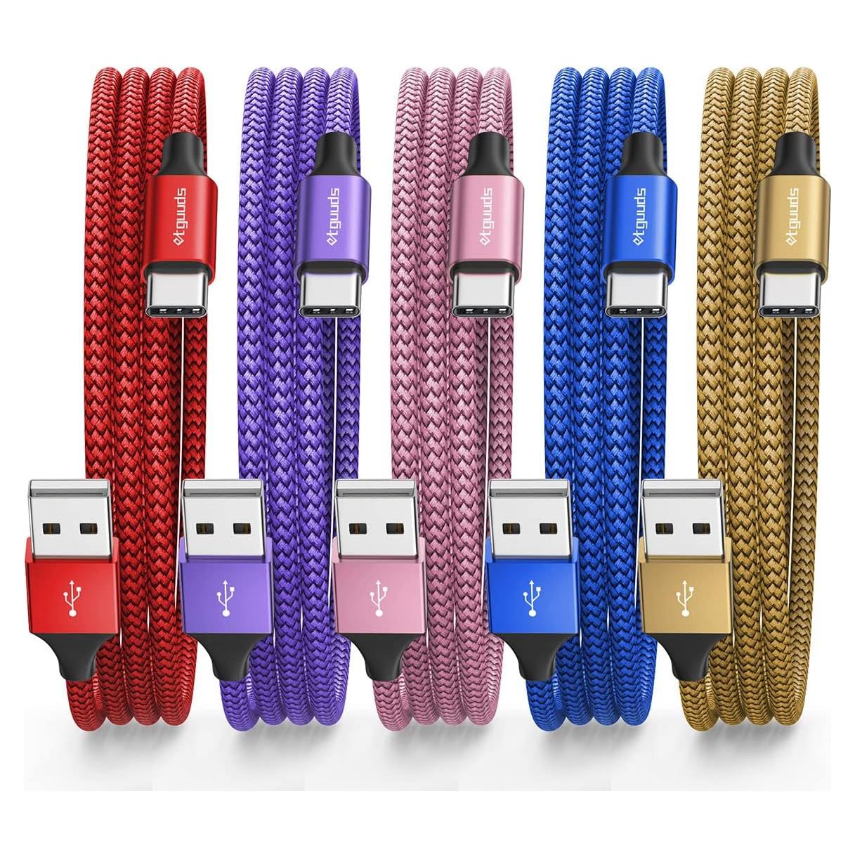 etguuds USB C Cable 2ft, 5-Pack USB to USB C Charger Cable, Fast Charging Cord Type C for iPhone 17 16 15 Pro Max Plus 17 Air 16e, Samsung Galaxy S25 S24 S23 S22 S21 S20 A17 A16 A15 A26 A36 A56 A55