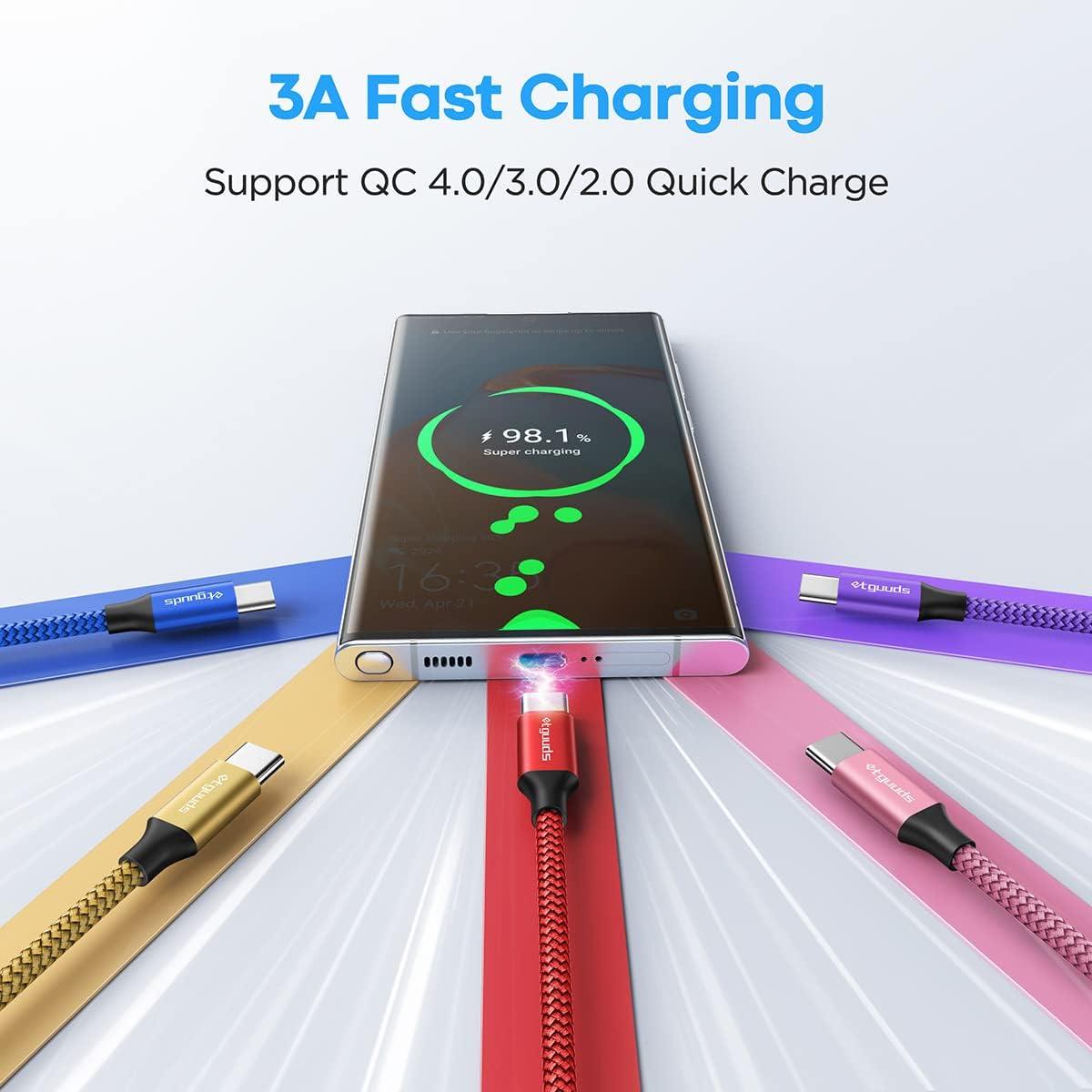 etguuds USB C Cable 2ft, 5-Pack USB to USB C Charger Cable, Fast Charging Cord Type C for iPhone 17 16 15 Pro Max Plus 17 Air 16e, Samsung Galaxy S25 S24 S23 S22 S21 S20 A17 A16 A15 A26 A36 A56 A55