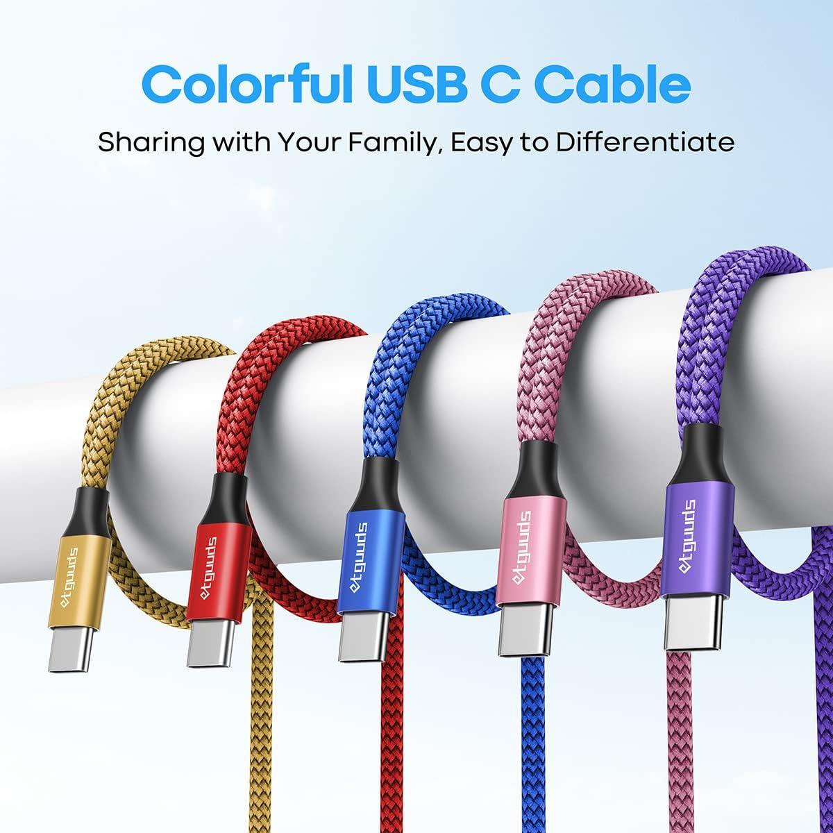 etguuds USB C Cable 2ft, 5-Pack USB to USB C Charger Cable, Fast Charging Cord Type C for iPhone 17 16 15 Pro Max Plus 17 Air 16e, Samsung Galaxy S25 S24 S23 S22 S21 S20 A17 A16 A15 A26 A36 A56 A55