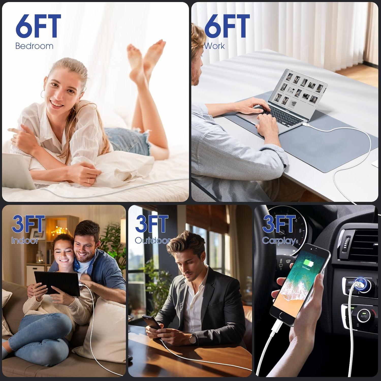 Paquete de 5 Cables USB C Oxivane 60W Carga Rápida 0.91m y 1.83m