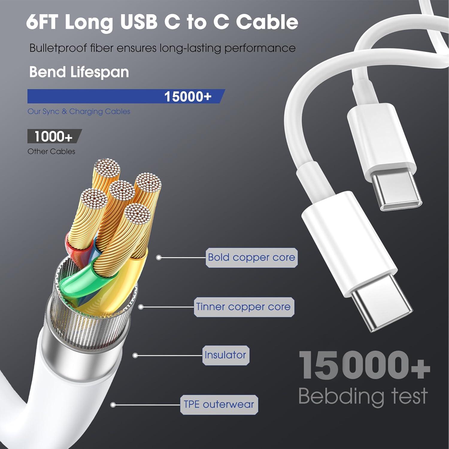 Paquete de 5 Cables USB C Oxivane 60W Carga Rápida 0.91m y 1.83m