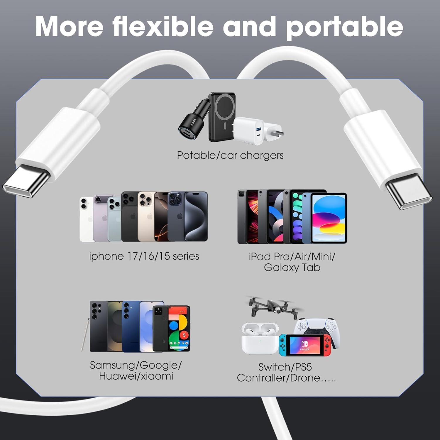 Paquete de 5 Cables USB C Oxivane 60W Carga Rápida 0.91m y 1.83m