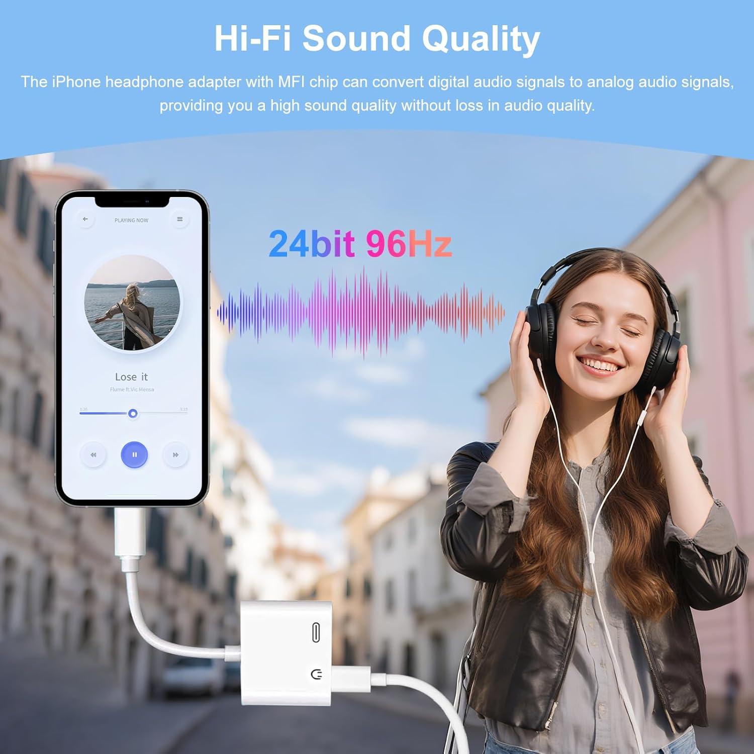 Adaptador Dual 2 en 1 Kinhaly Lightning para iPhone - Audio y Carga